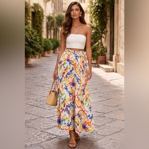 Louise Made in Italy 100% Linen Colorful Baroque Maxi Skirt Size M